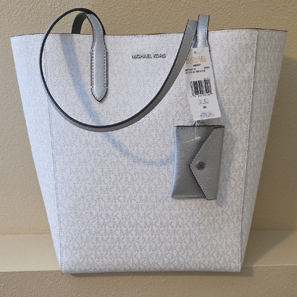 Michael Kors White and Silver Tote Bag With Coin Purse